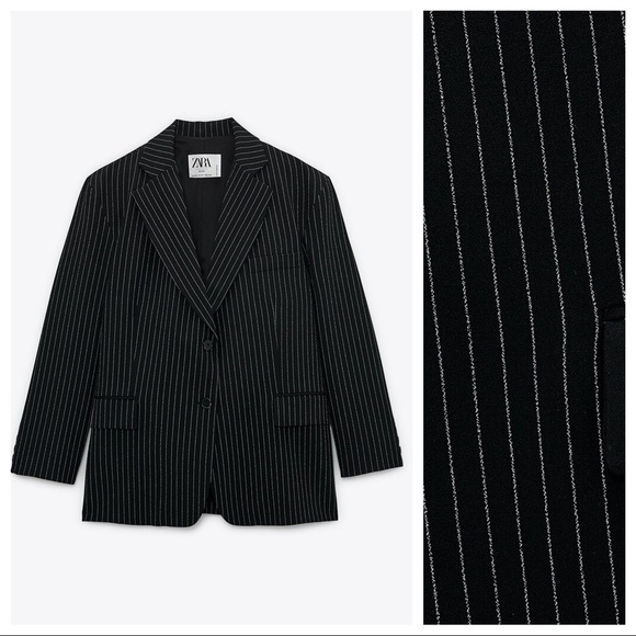 NWT. Zara Black Limited Edition Striped Oversize Blazer. Size XS-S. - Picture 5 of 10